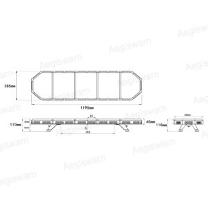 Amber LED Warning Lightbar, Emergency LED Light Bar AW-816L Aegiswarn technical dimension drawing