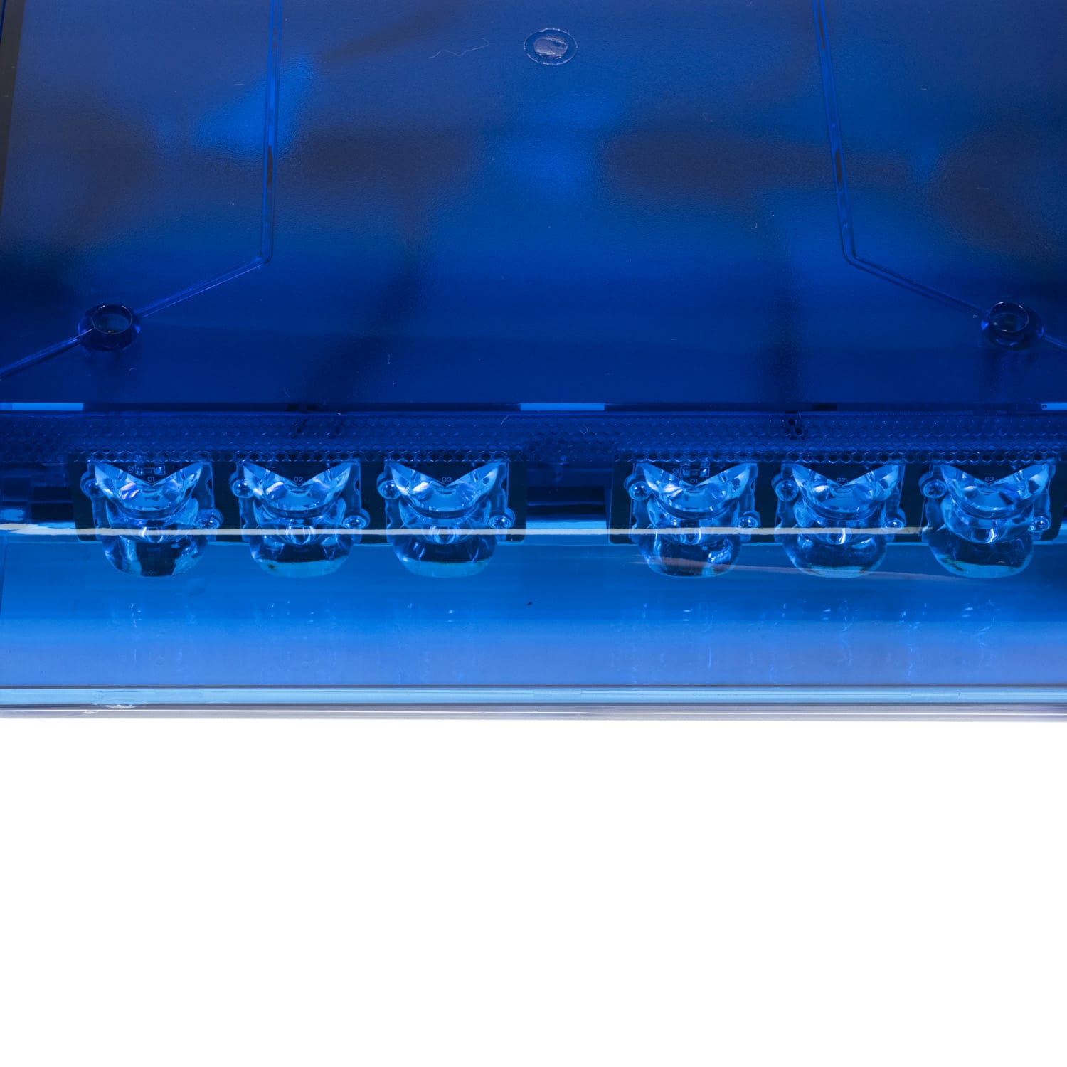 Blue LED Warning Lightbar, Internal LED Lens Detail Close-up AW-819L Aegiswarn warning light bar
