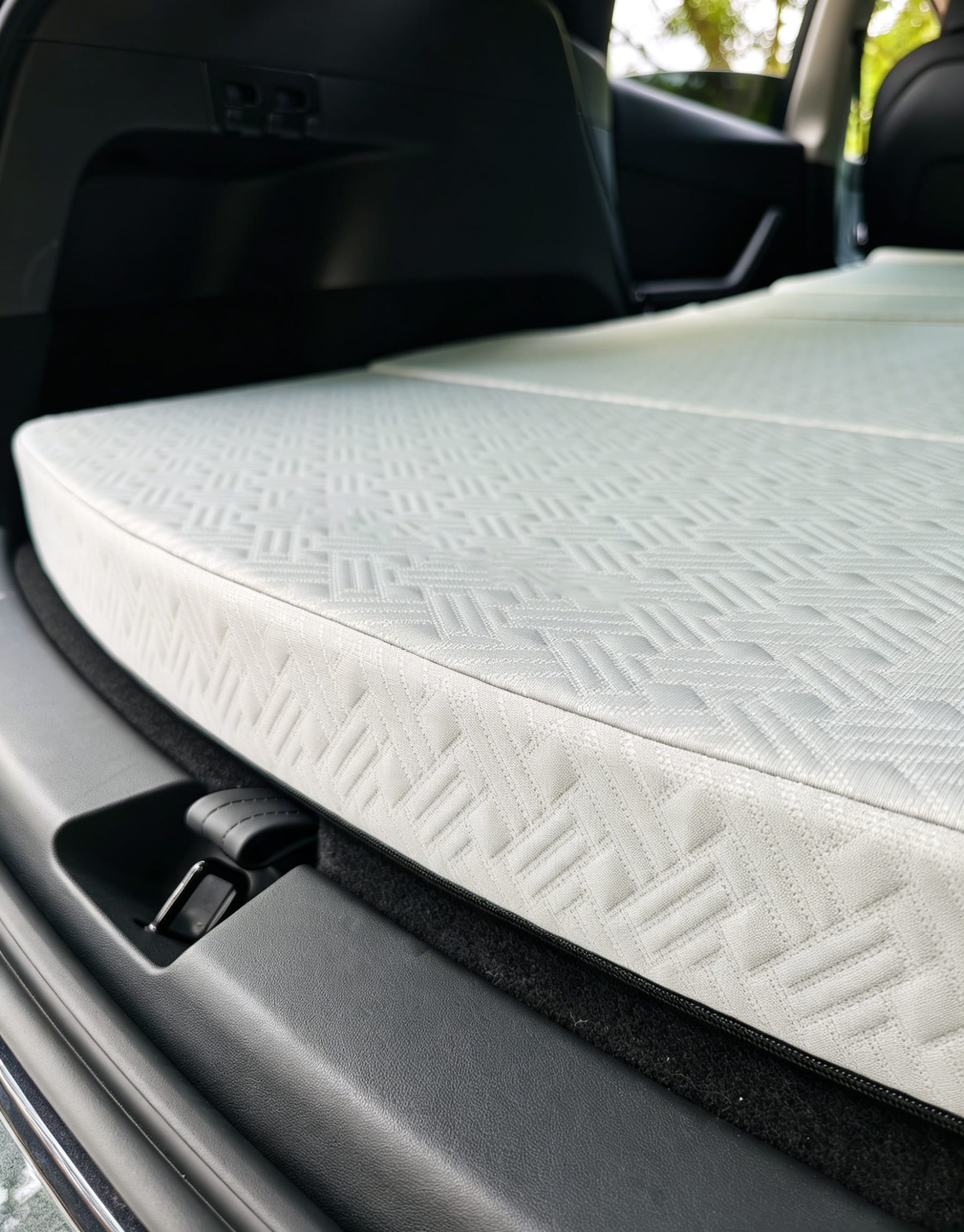 Tesla Model Y Foldable Car Mattress, Breathable Fabric surface close-up AW-CM2-STD Aegiswarn car camping mattress detail