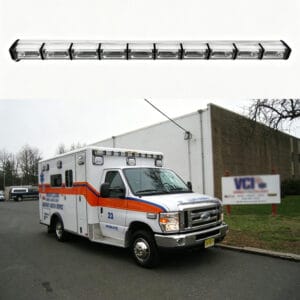 Clear Lens EMS LED Warning Lightbar, AW-4500Plus Aegiswarn light bar mounted on EMS ambulance real application photo
