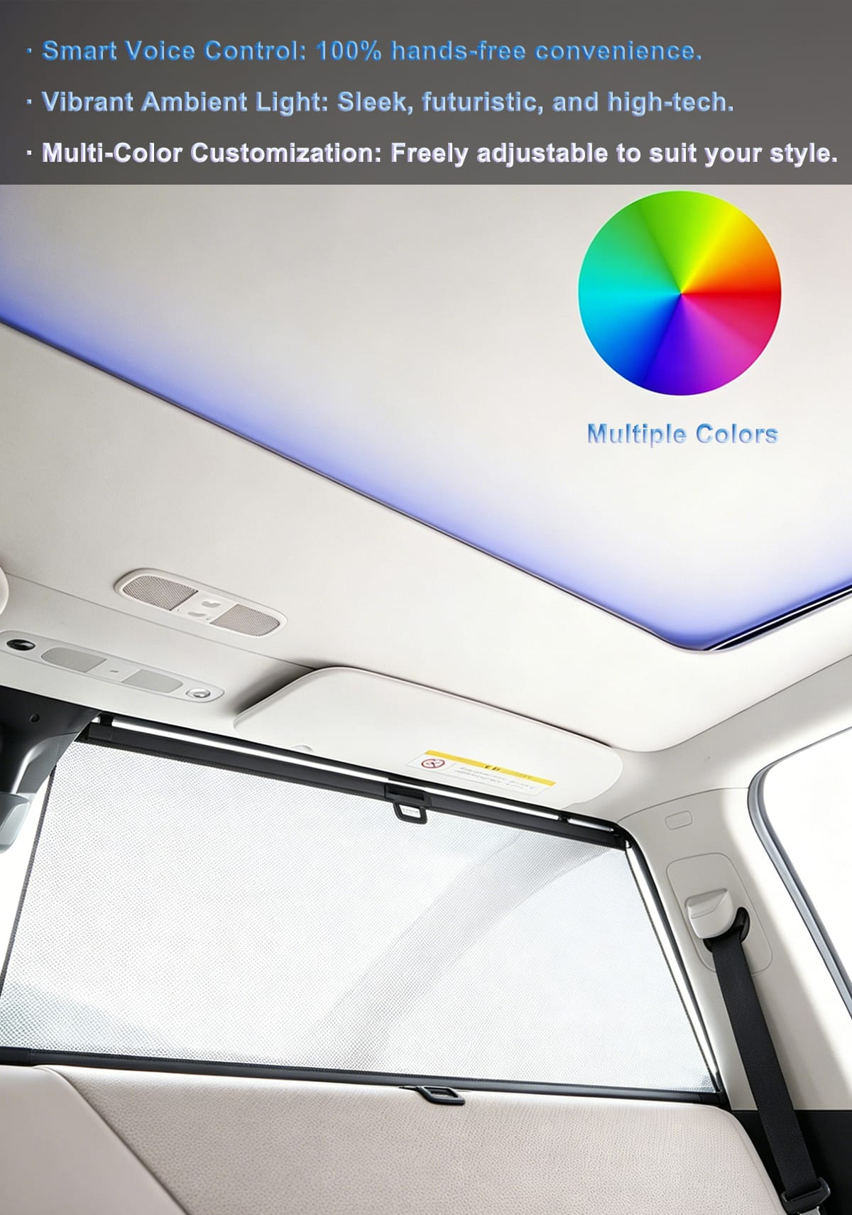 Premium custom-fit Tesla Model Y electric sunshade integrated with smart ambient lighting system by AegisWarn factory