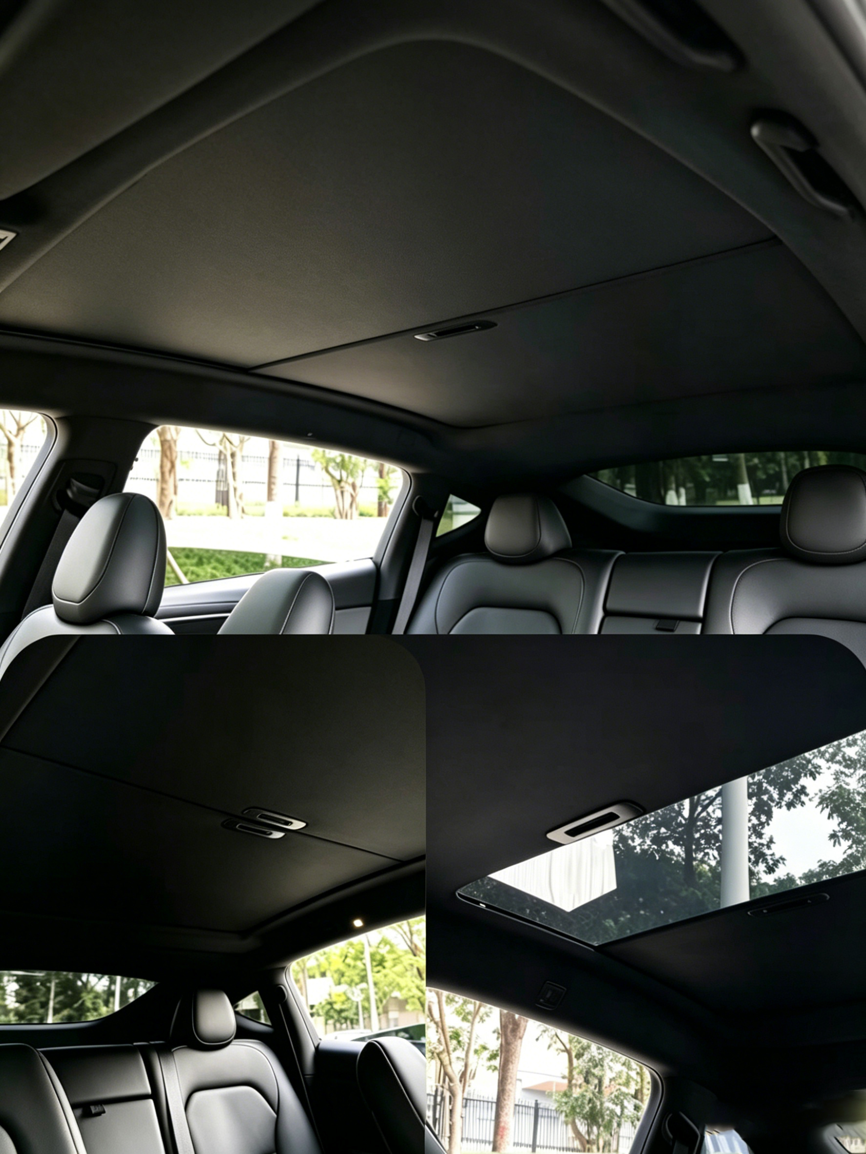 Overhead product shot of Aegiswarn AW-MS2-TMY black manual glass roof sunshade components