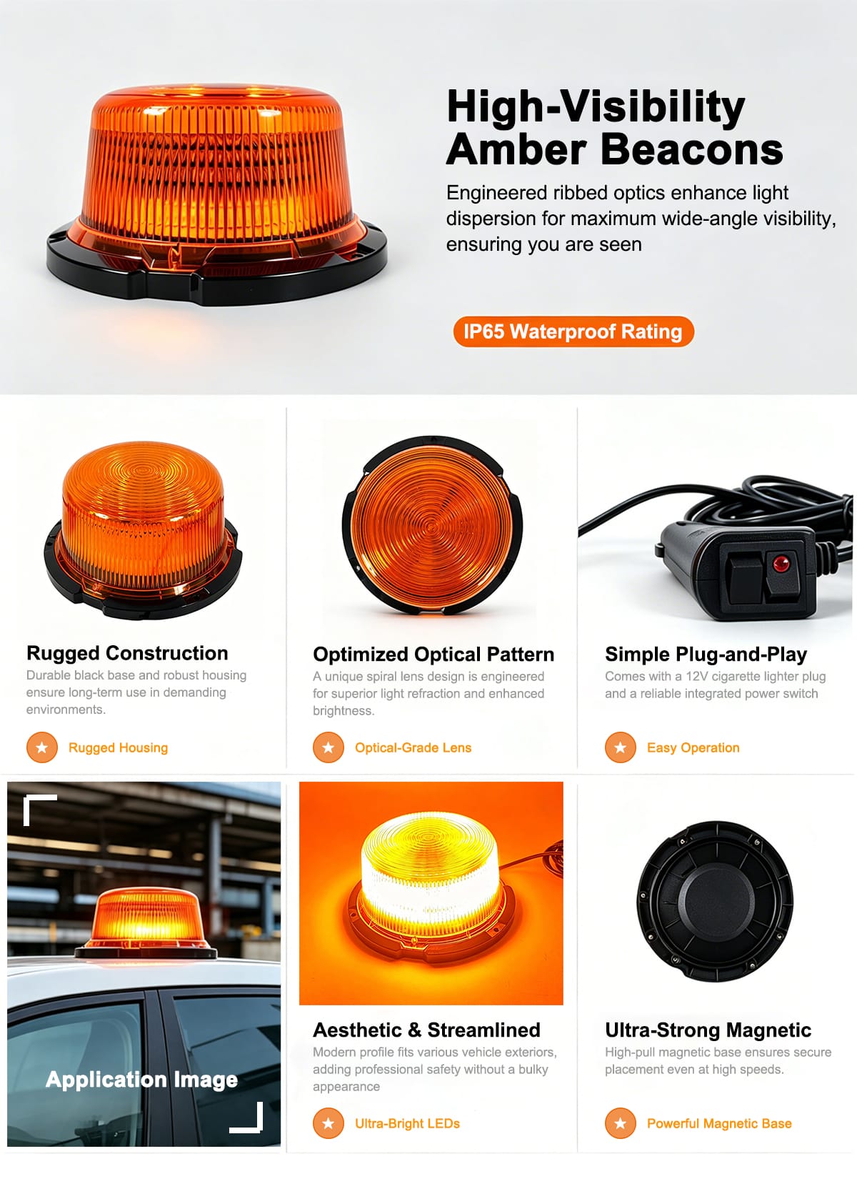 Amber LED Mini Beacon Warning Light, AW-BL36 Aegiswarn emergency beacon product introduction brochure picture