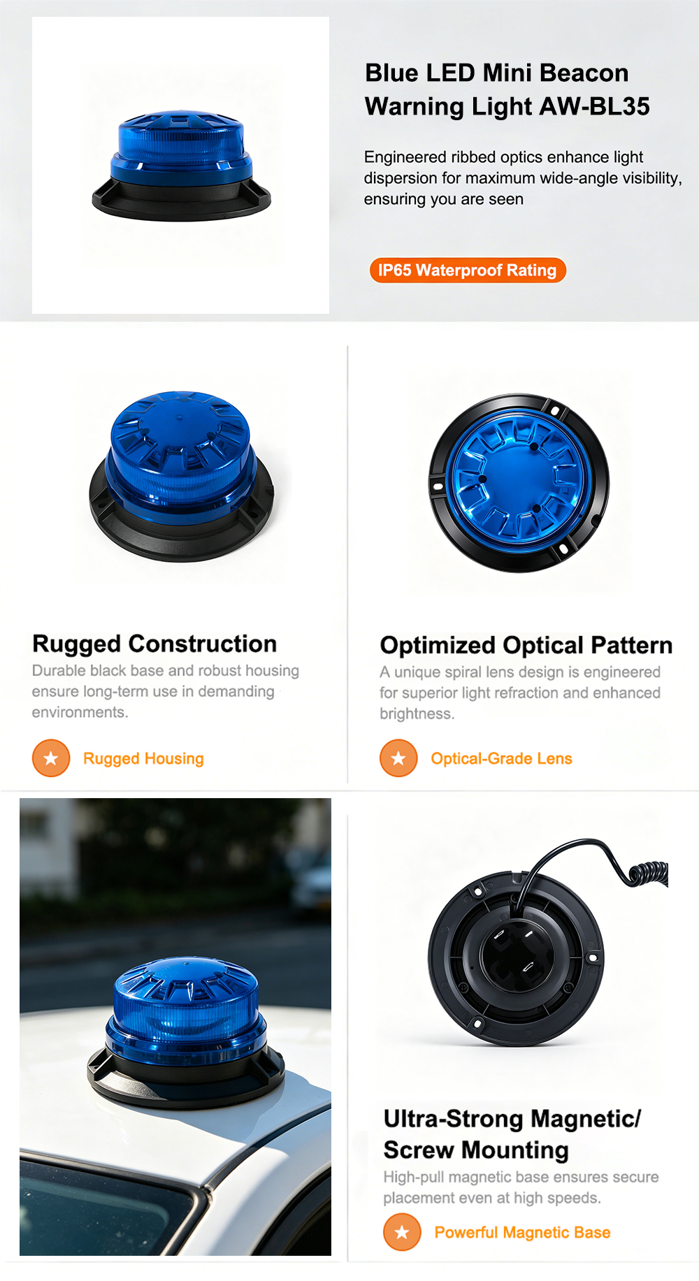 Blue LED Mini Beacon Light AW-BL35 aegiswarn main poster