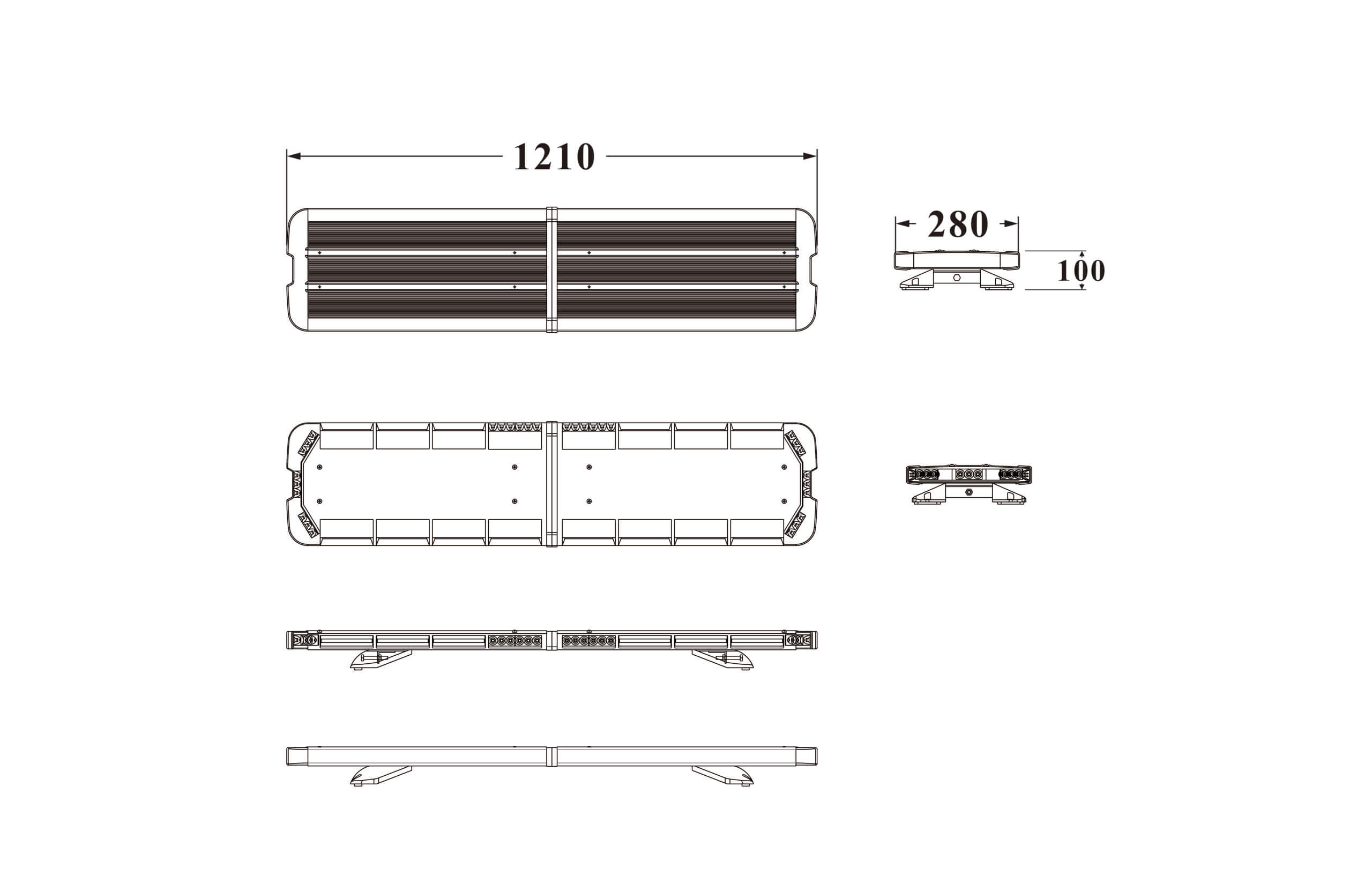 Red Blue LED Emergency Warning Lightbar, AW-815L Aegiswarn light bar dimension specification technical drawing