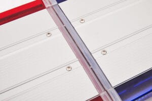 Red Blue LED Emergency Warning Lightbar, Red&blue end cap polycarbonate lens close-up AW-815L Aegiswarn