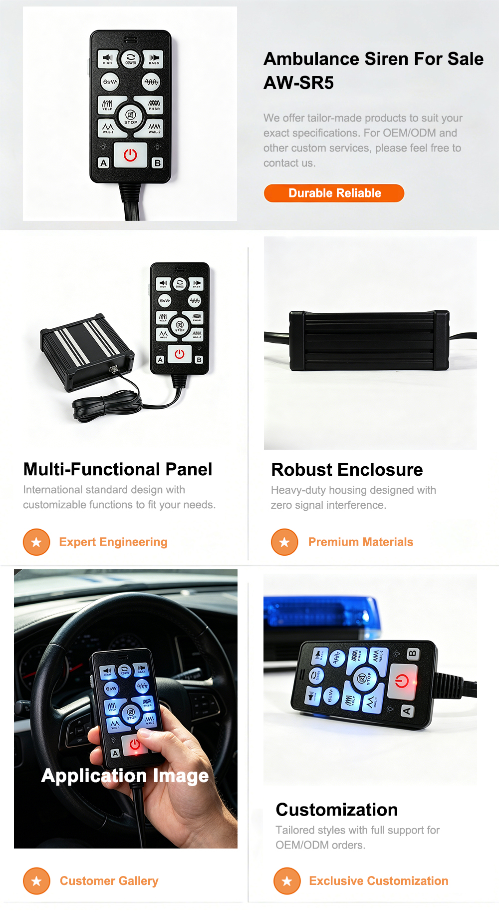 ambulance siren for sale emergency vehicle sirens AW-SR5 AegisWarn features specifications catalog