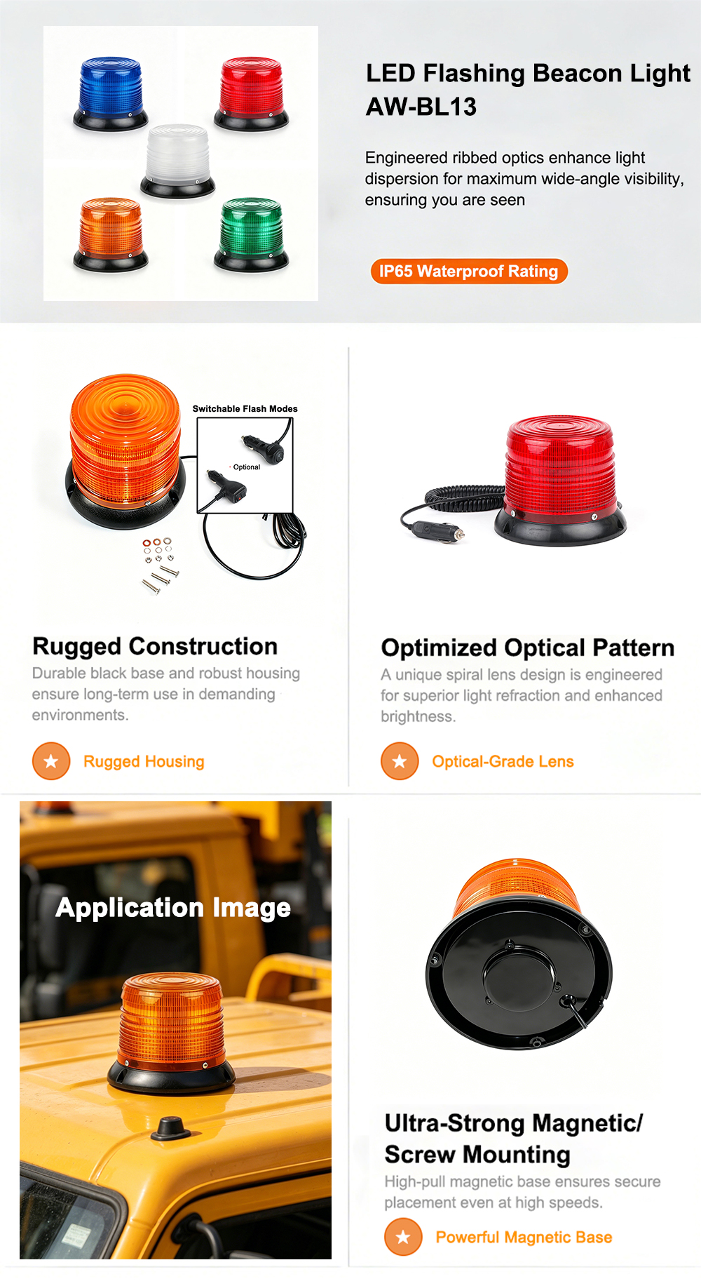Emergency Beacon Light Vehicle Warning Light AW-BL13 Aegiswarn 4 Images Marketing Template