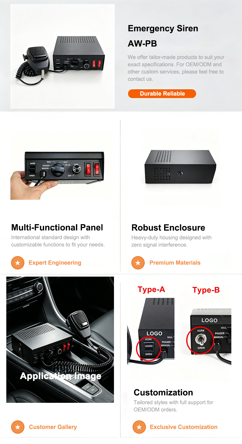 emergency siren vehicle warning electronic emergency alarm aw-pb aegiswarn responsive marketing web infographic