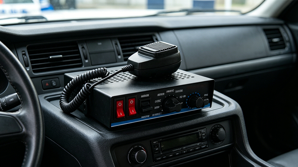 vehicle siren control box aw-pf aegiswarn integrated inside real emergency vehicle center driver console