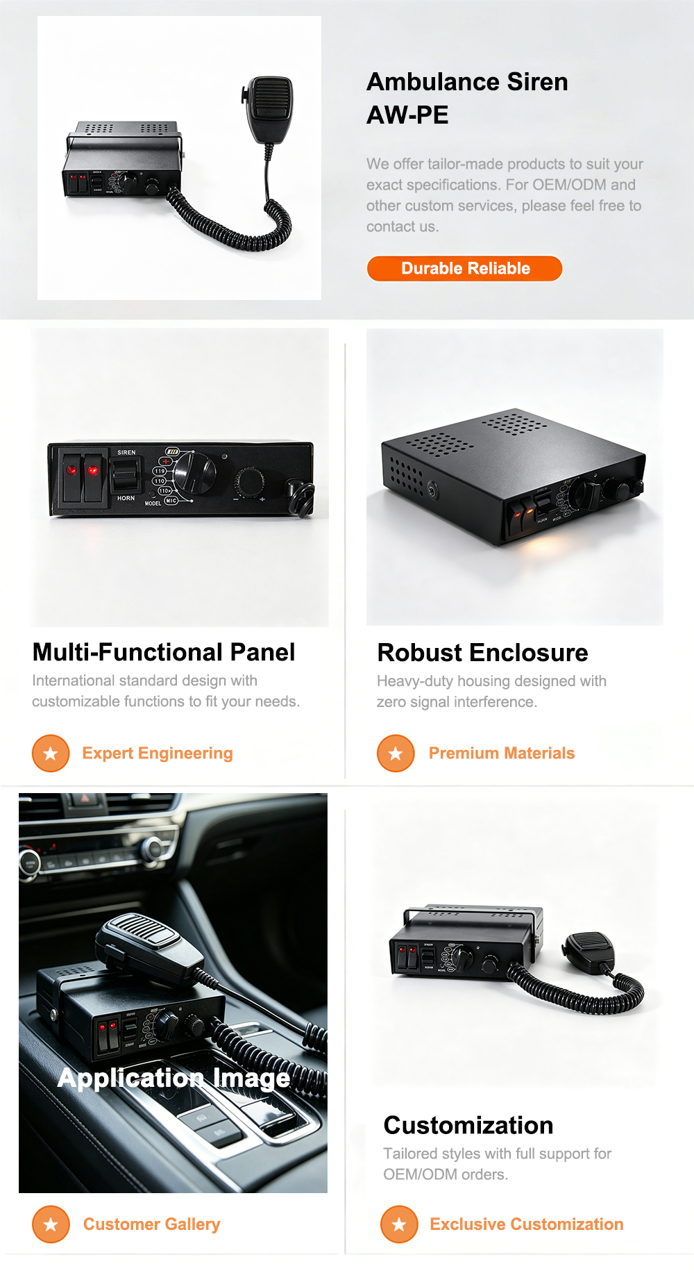 emergency warning sirens police car sound system aw-pe aegiswarn web marketing infographic mapping