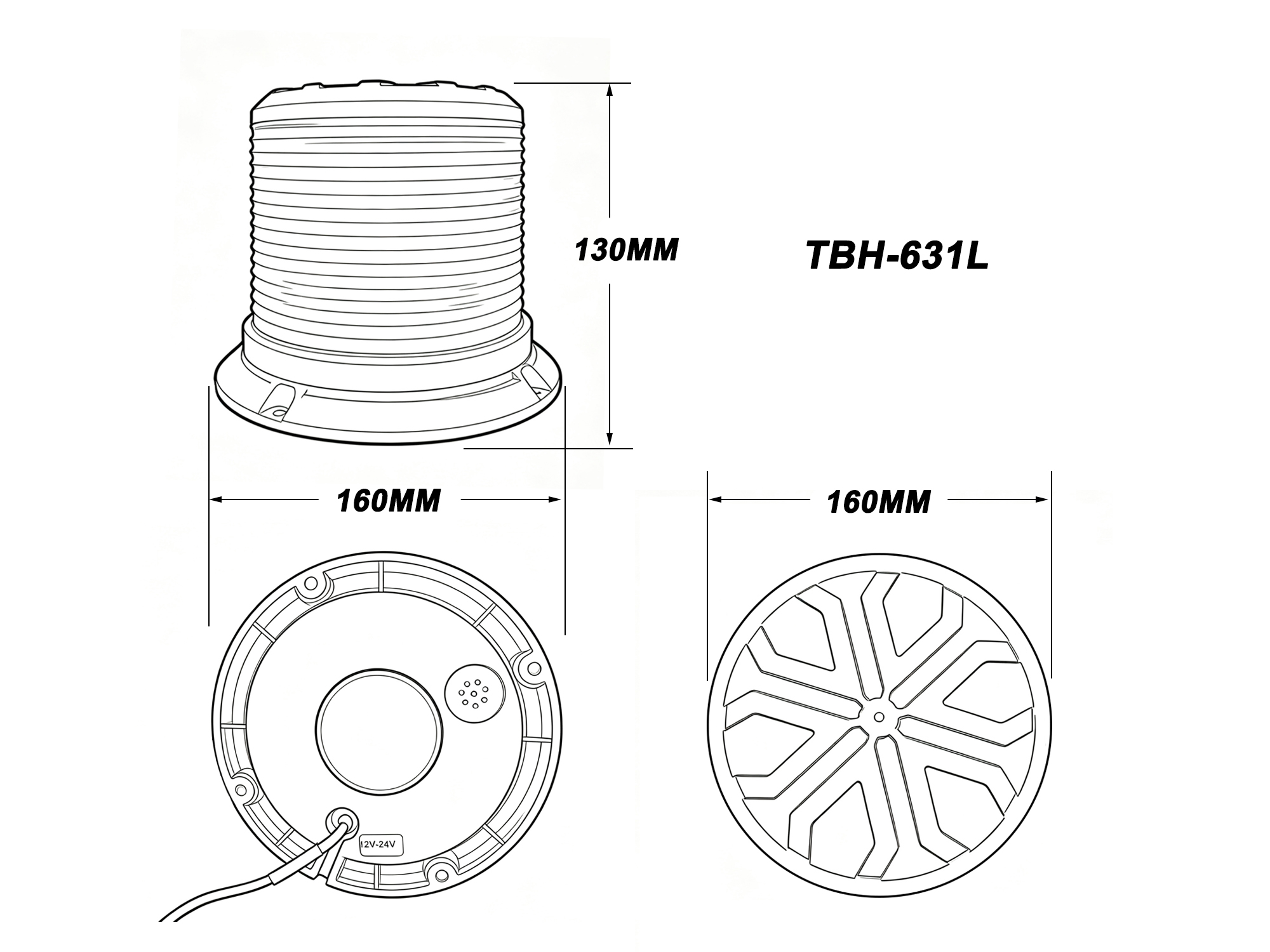 LED Beacon Light Emergency Warning Beacon AW-BL31 Aegiswarn Technical Dimension Drawing