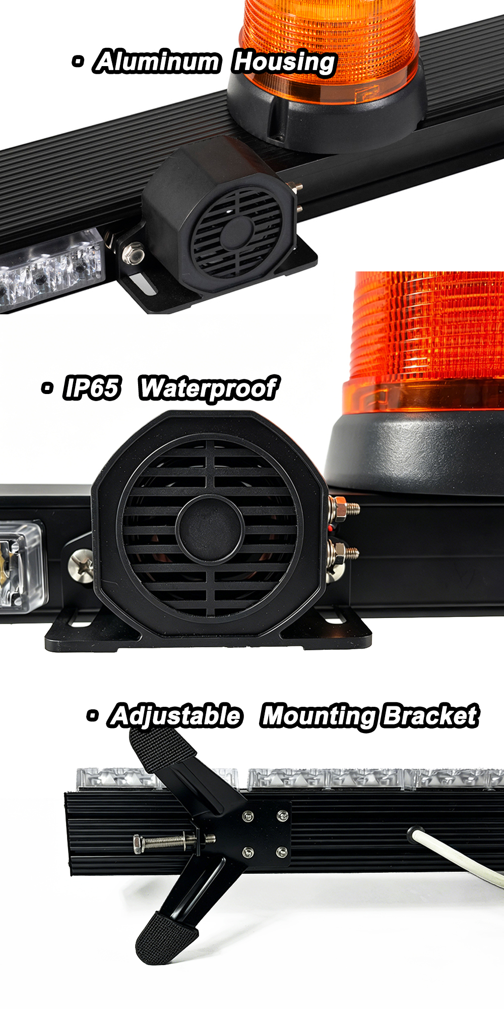 Mine Bar LED Rotating Beacon Light & Alarm Lightbar AW-1200L AegisWarn Technical Integrated Modular Components Details