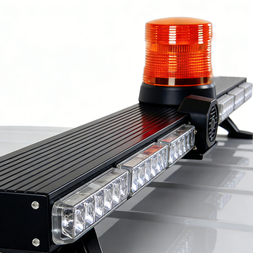 Mine Bar LED Rotating Beacon Light & Alarm Lightbar AW-1200L AegisWarn Heavy Duty Side Angle Close Up Profile