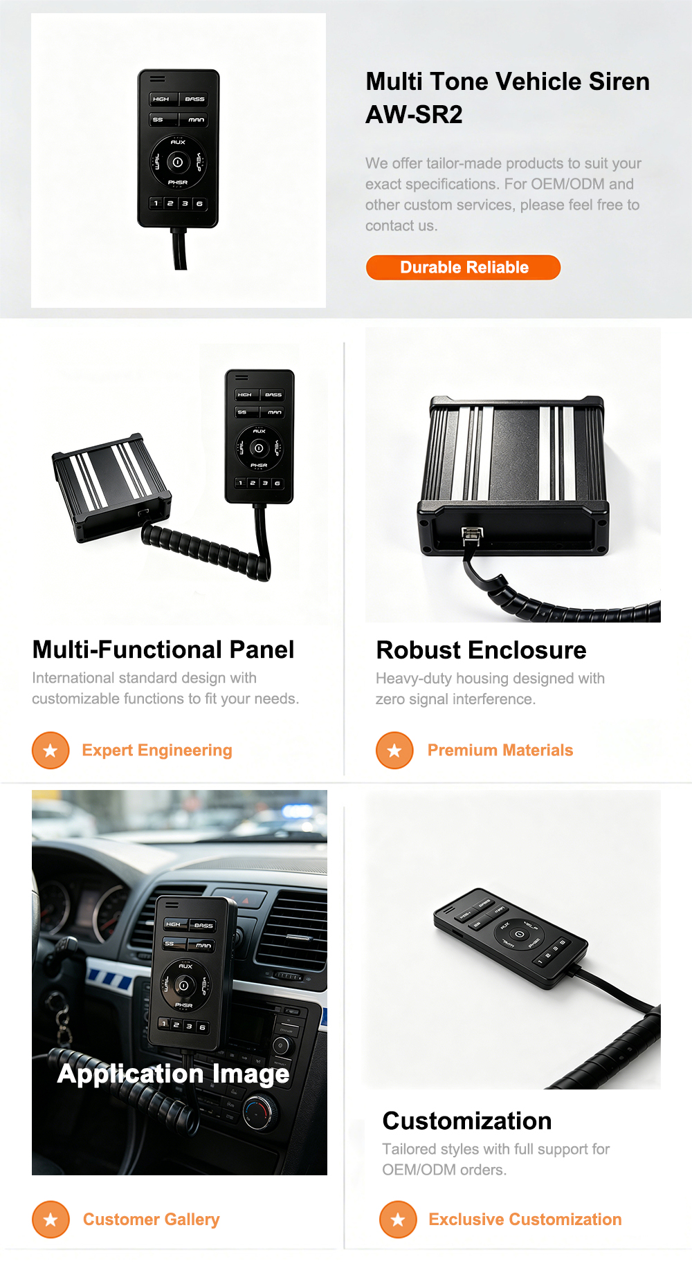multi tone vehicle siren emergency vehicle sound system AW-SR2 AegisWarn product features specifications