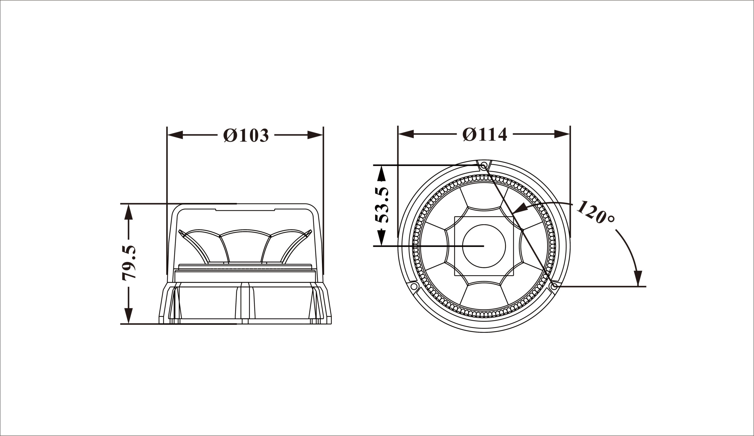 Roof Beacon Light Mini Beacon Light AW-BL24 Aegiswarn Technical Dimension Drawing