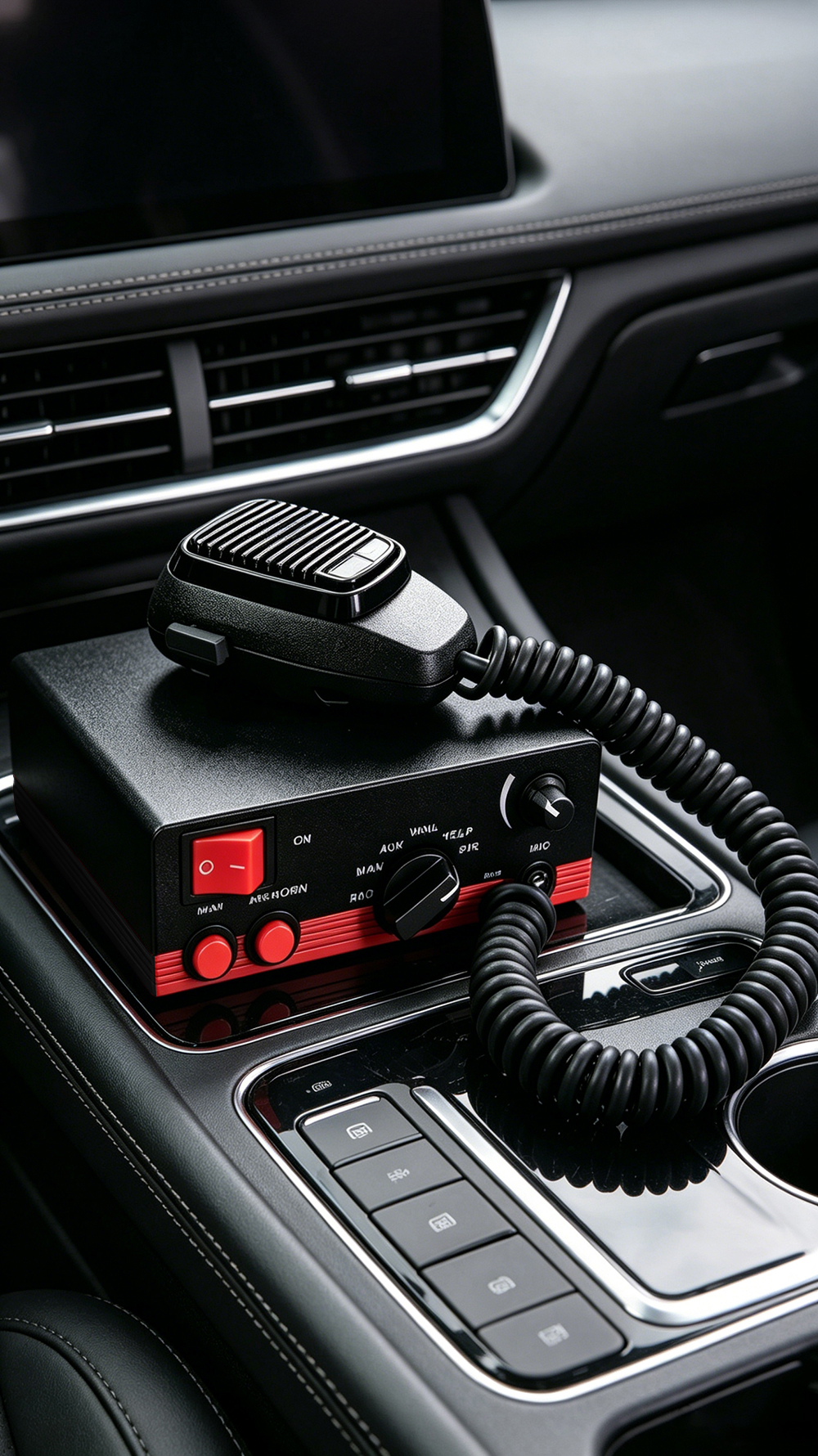 siren box for truck aw-pd aegiswarn integrated inside real commercial truck driver center console
