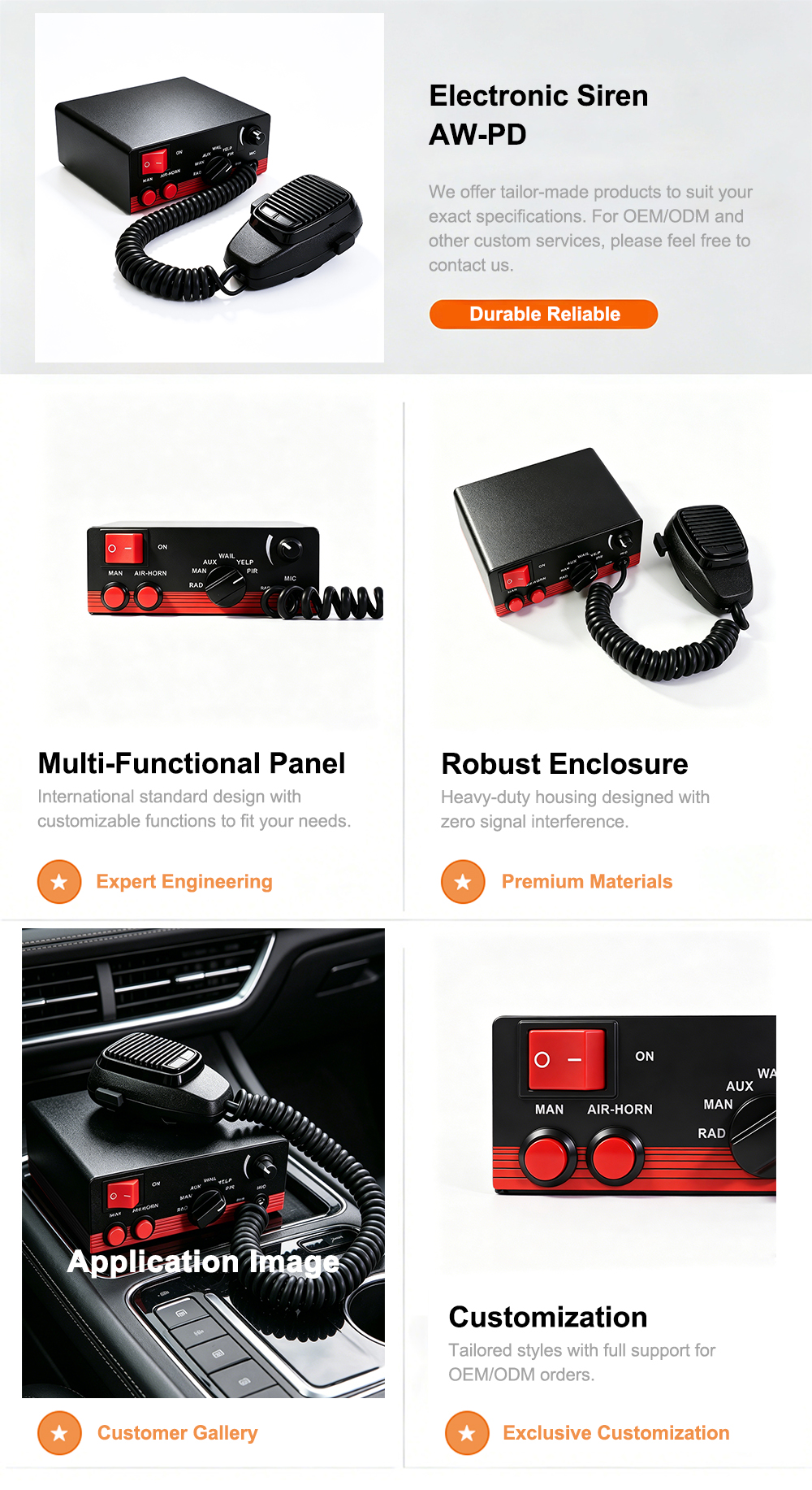 siren box for truck heavy duty vehicle siren 12v truck horn alarm aw-pd aegiswarn marketing infographic