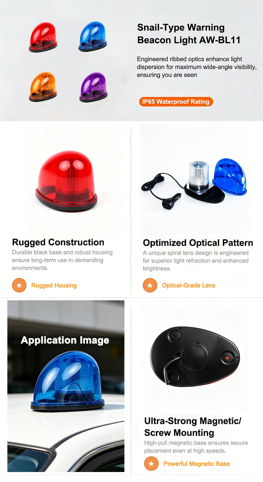 Snail Warning Beacon Light Snail Shaped Emergency Beacon AW-BL11 Aegiswarn Main Multi Color Show