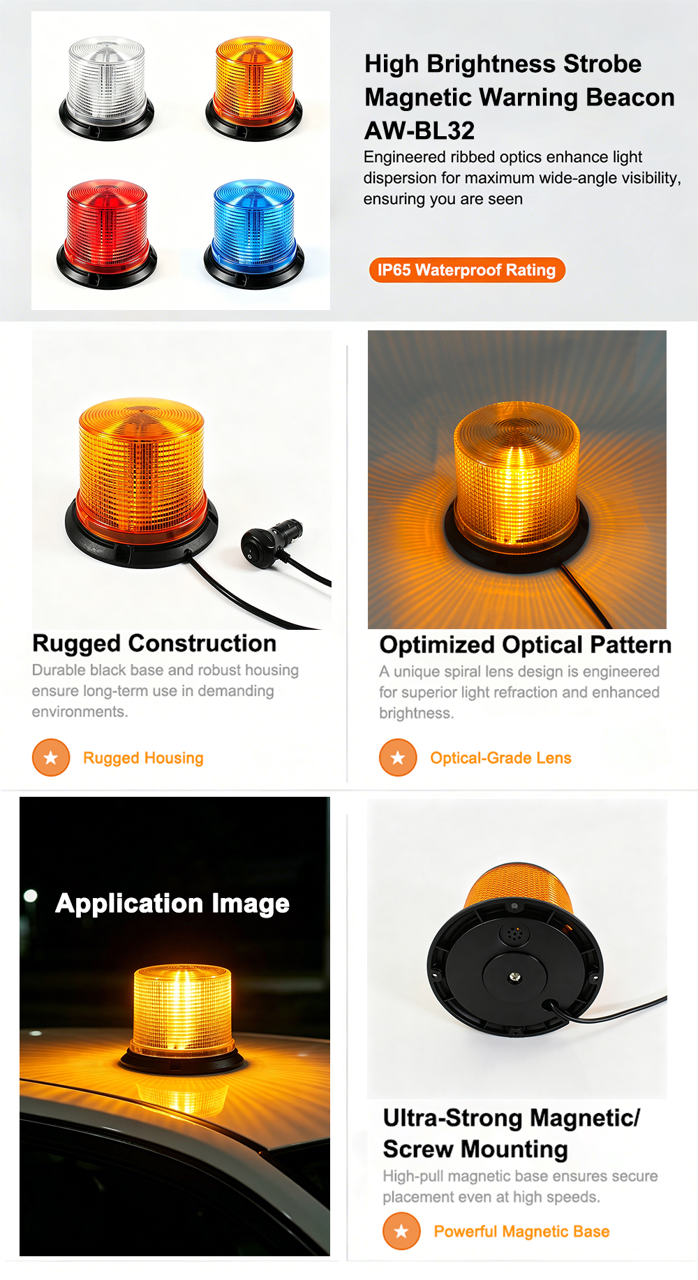 Strobe Beacon Light Emergency Warning Beacon AW-BL32 Aegiswarn Multi Color Marketing Poster