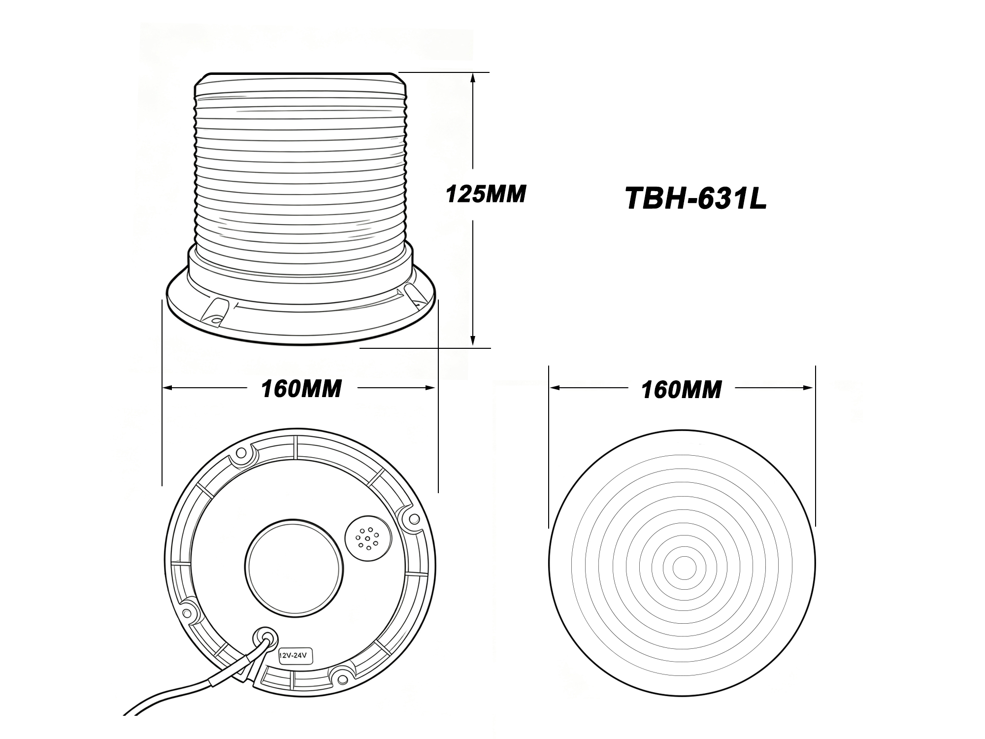 Strobe Beacon Light Emergency Warning Beacon AW-BL32 Aegiswarn Technical Dimension Drawing