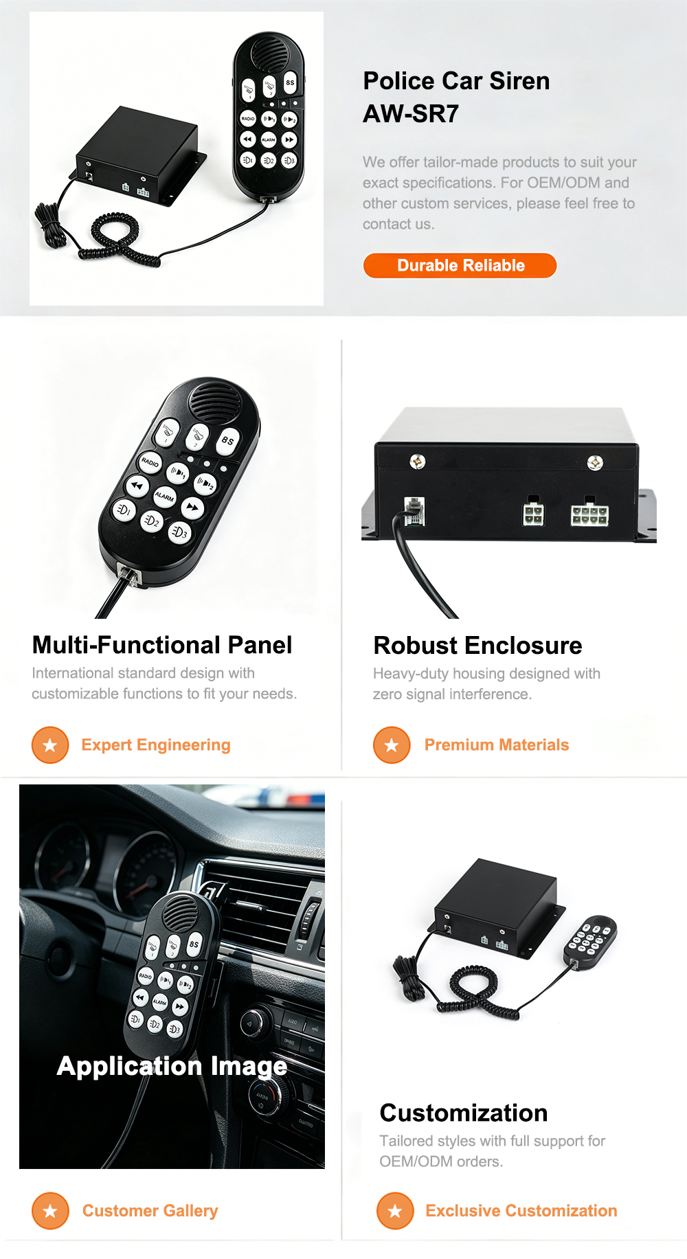 vehicular warning sound system police car siren aw-sr7 aegiswarn complete performance parameters specification sheet