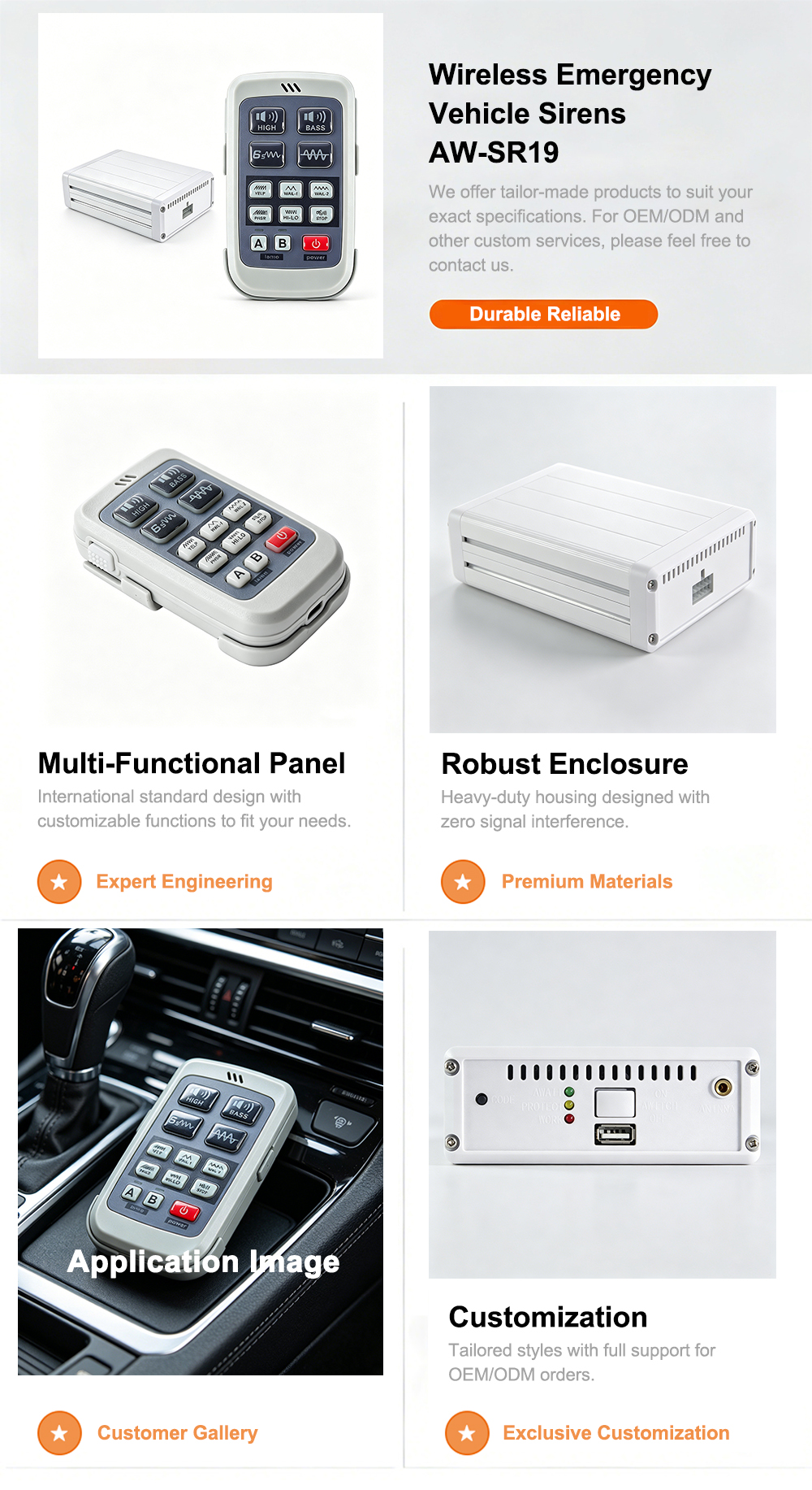 wireless emergency vehicle sirens police car siren system AW-SR19 AegisWarn specification sheet