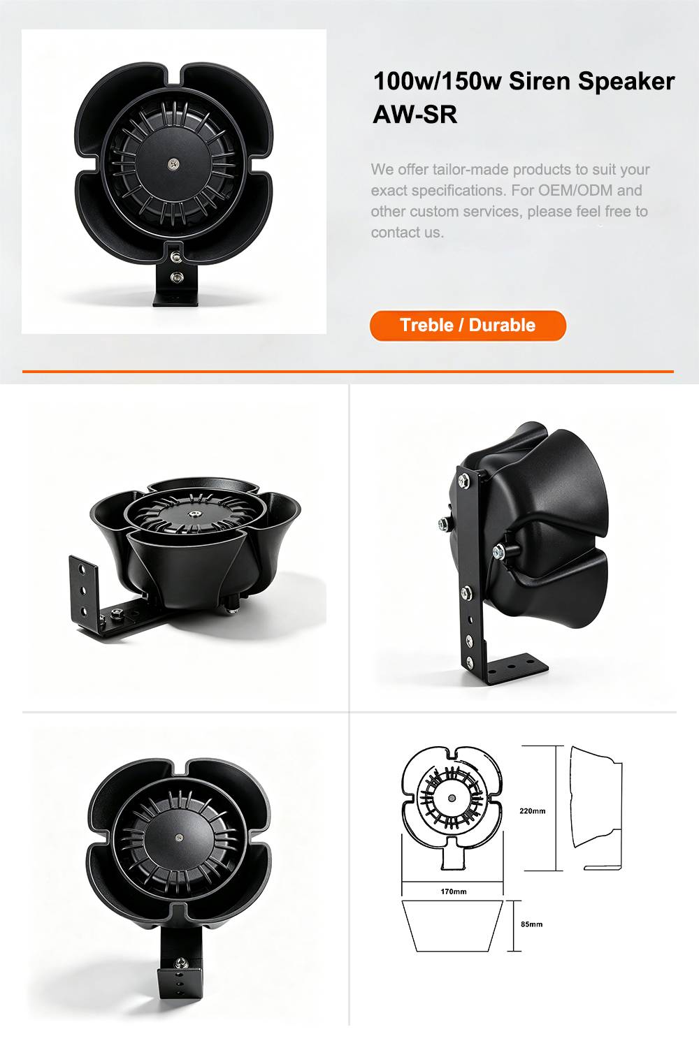 100w siren speaker product features infographic AW-SR AegisWarn