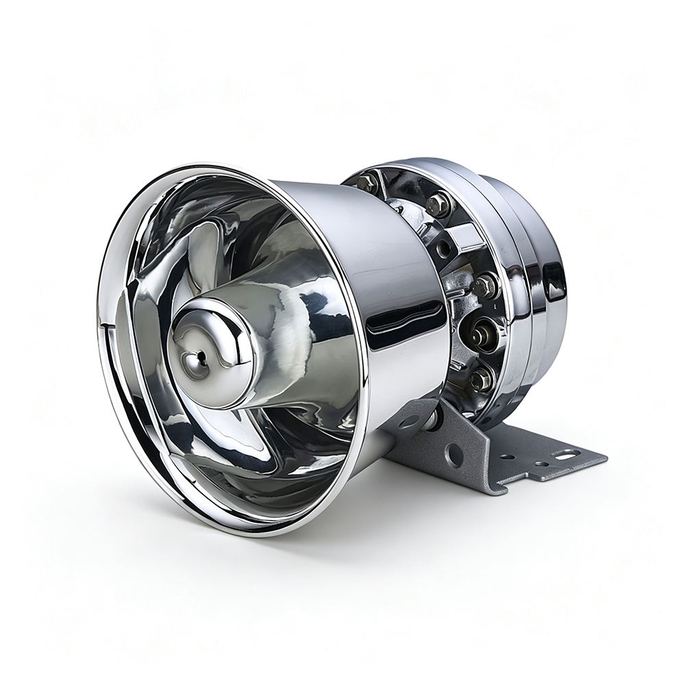 aluminum siren horn aluminum siren horn aw-sf aegiswarn polished chrome metal shell speaker main view