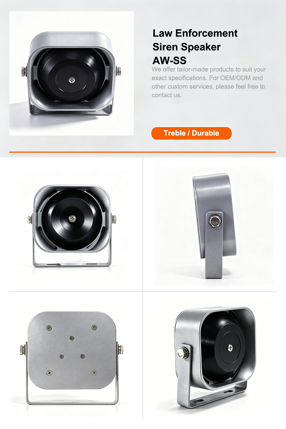 Law enforcement siren speaker product features infographic AW-SS AegisWarn