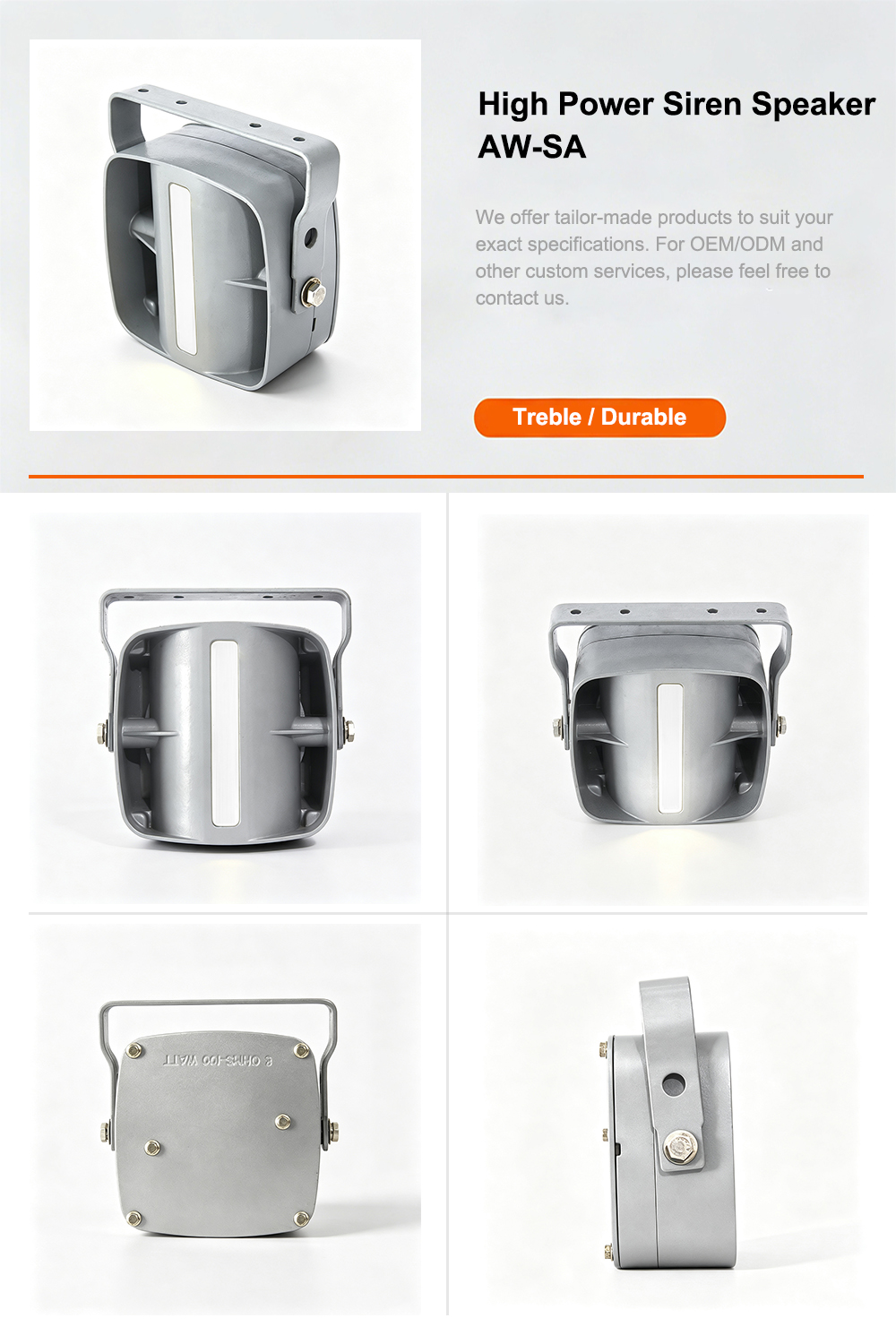 Police siren horn speaker product detail infographic AW-ST AegisWarn