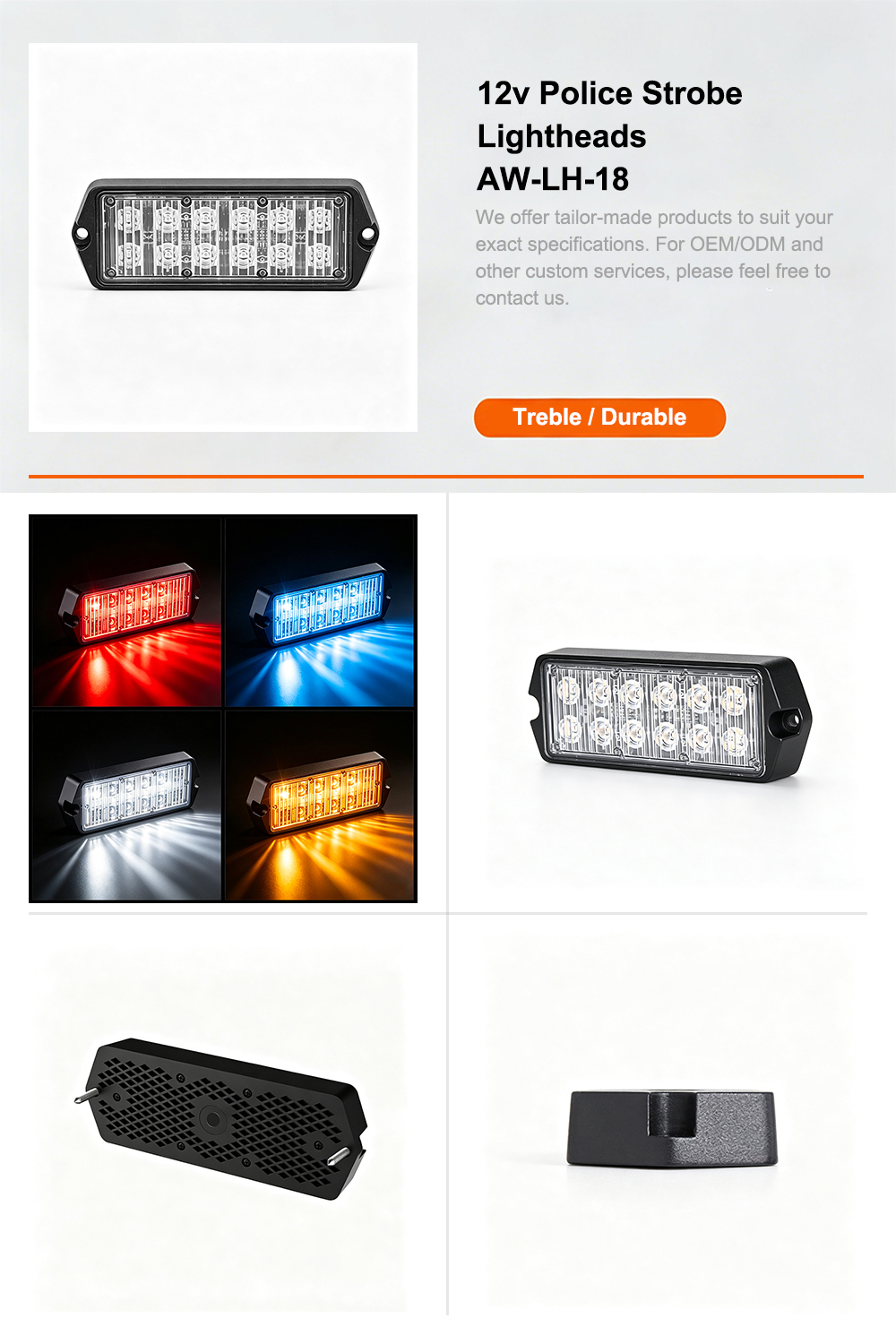 12V police strobe lighthead specification diagram chart AW-LH18 AegisWarn