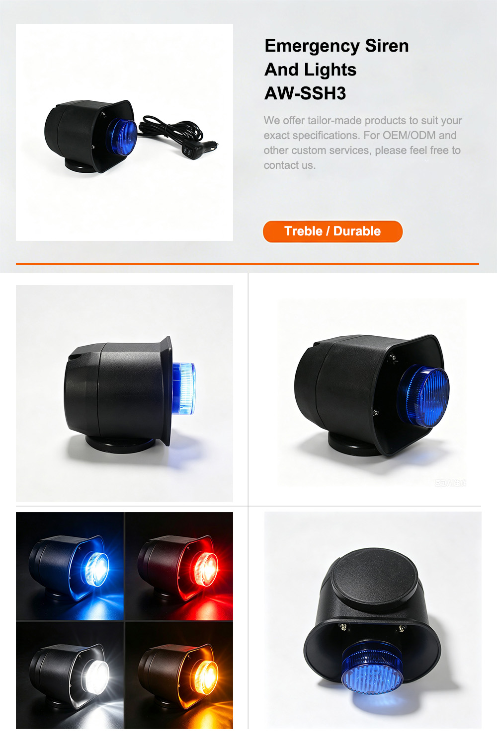 Emergency siren and lights integrated system infographic AW-SSH3 Aegiswarn