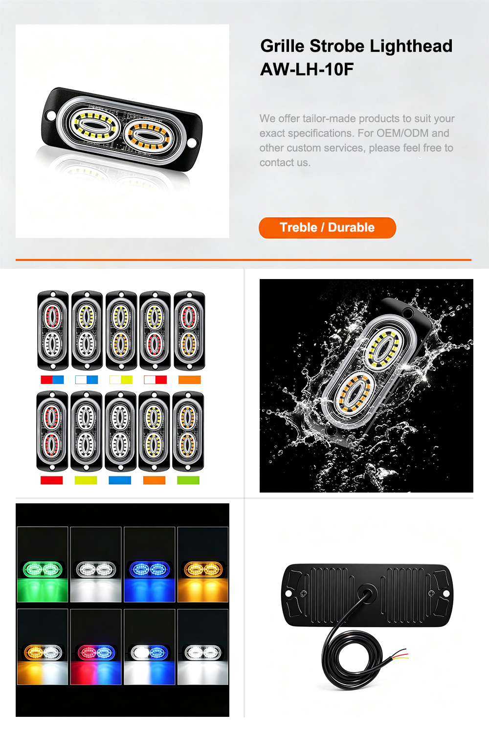 Grille strobe lighthead product specification overview poster AW-LH10F Aegiswarn