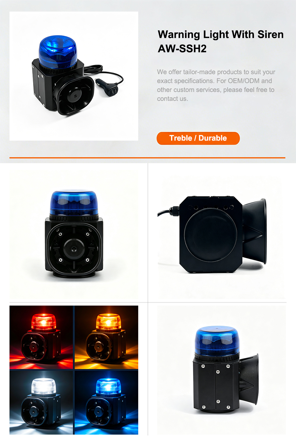 Warning light with siren integrated warning system infographic AW-SSH2 Aegiswarn