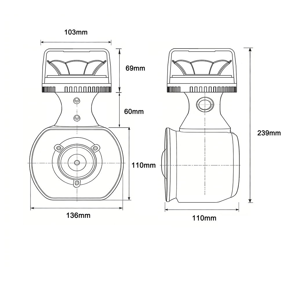 Integrated Motorcycle Siren Light Size Diagram AW-MSS01 Aegiswarn