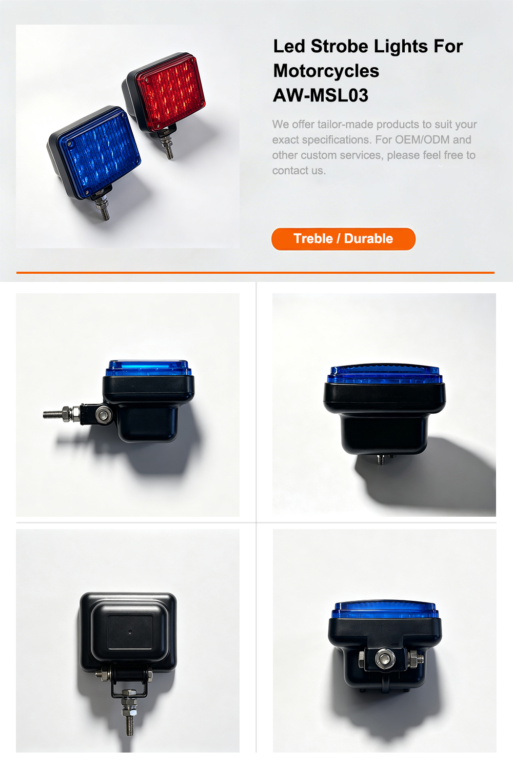 LED Strobe Lights for Motorcycles Complete Detail Specification Poster AW-MSL03 Aegiswarn