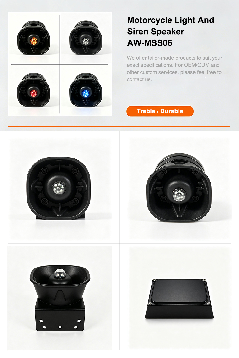 motorcycle light and siren speaker detail page presentation AW-MSS06 aegiswarn