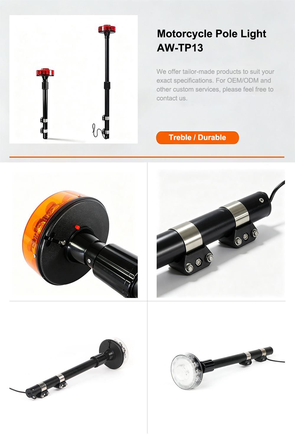 Motorcycle Pole Light Specification Poster AW-TP13 Aegiswarn
