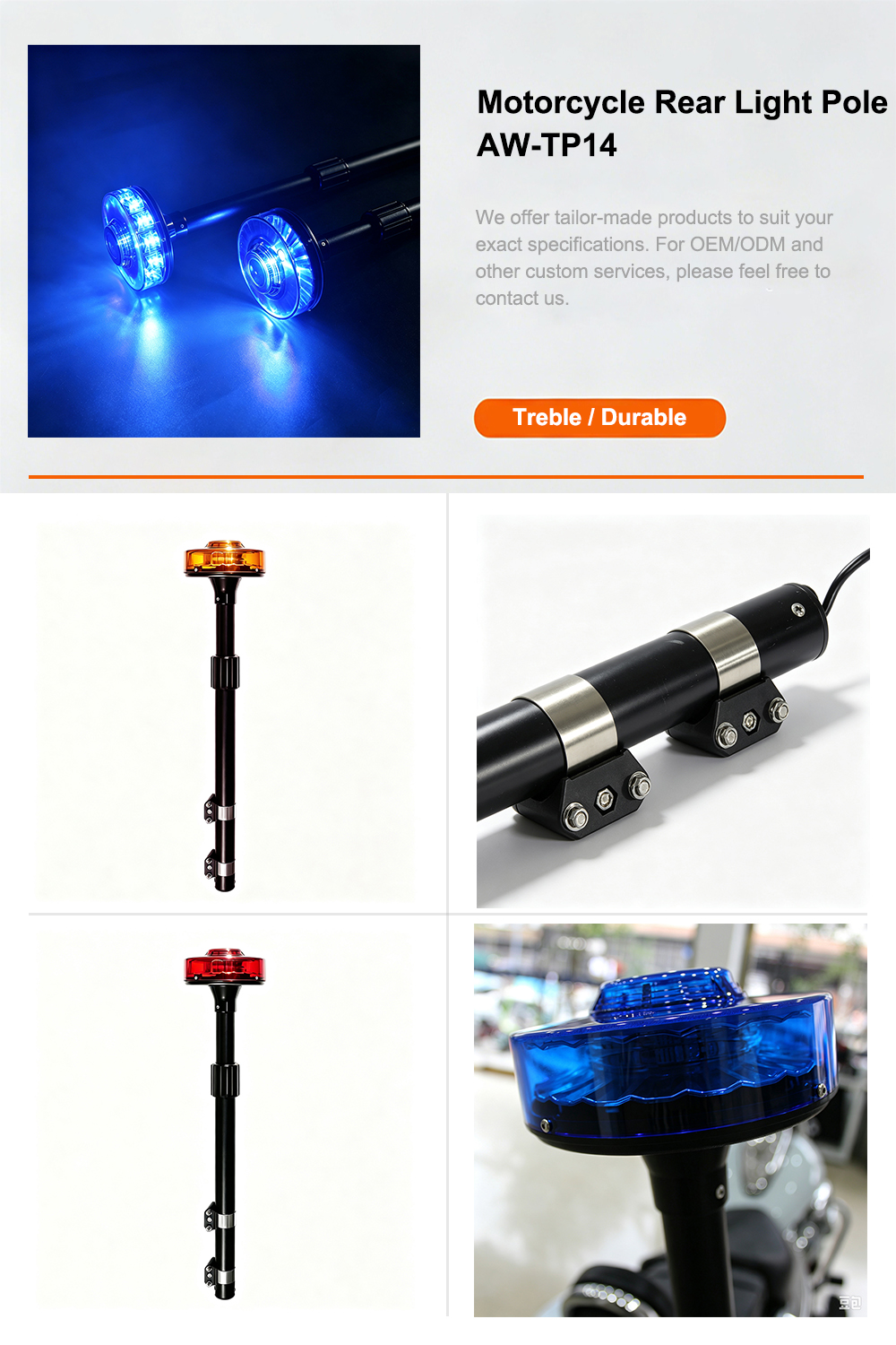 Motorcycle Rear Pole Light Feature Specification AW-TP14 Aegiswarn