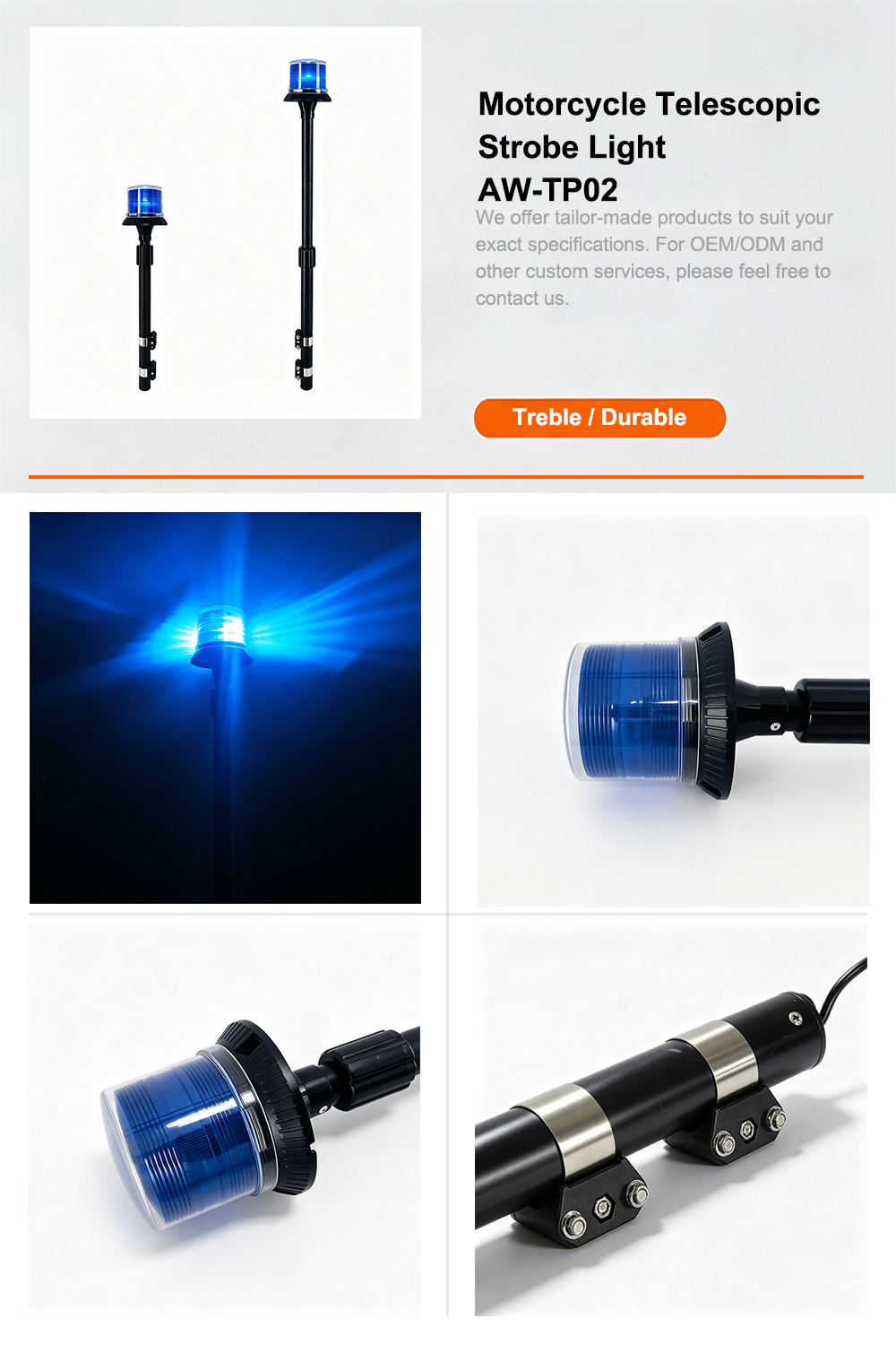 Motorcycle Telescopic Strobe Light Product Specification Catalog AW-TP02 Aegiswarn