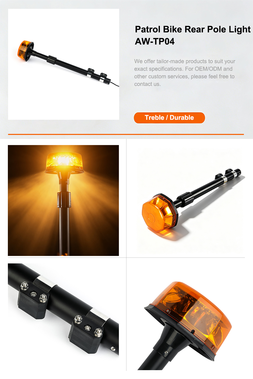 Patrol Bike Rear Pole Light Specification Sheet Catalog AW-TP04 Aegiswarn