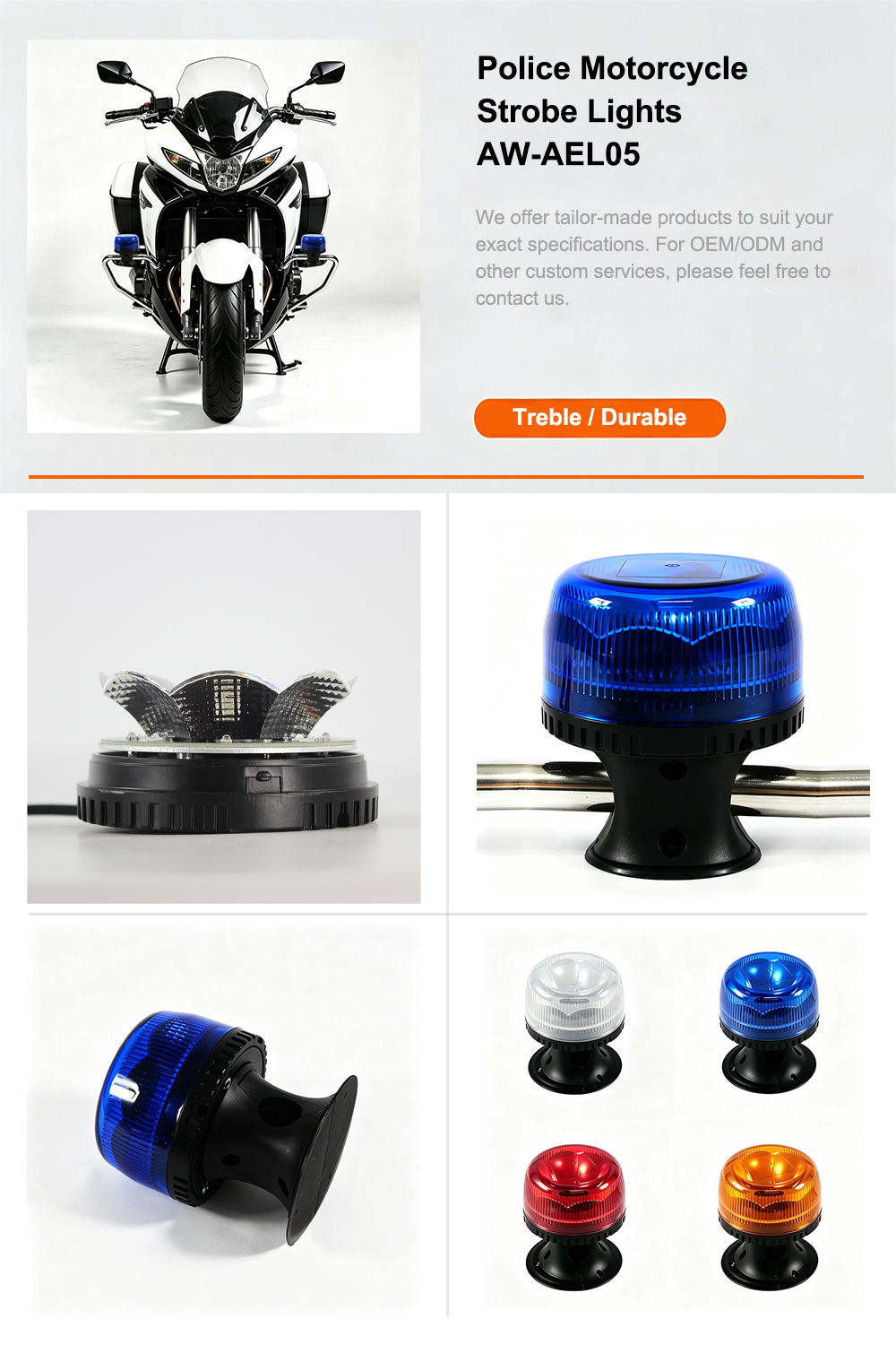 Police Motorcycle Strobe Lights Specification Detail Infographic AW-MSL05 Aegiswarn