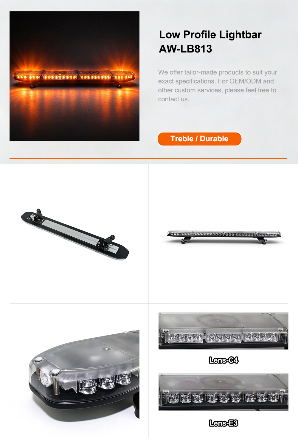 Low Profile Lightbar Emergency Warning Light Bar Product Details Specification AW-LB813 Aegiswarn