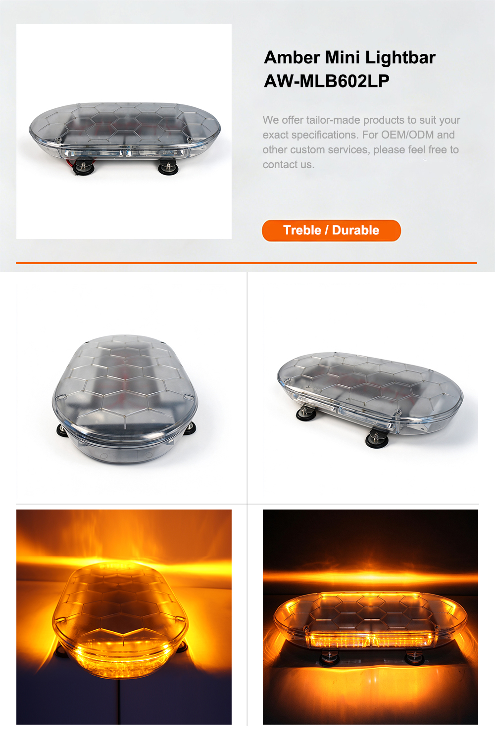 Amber Mini Lightbar Construction Vehicle Warning Light Slim Banner AW-MLB602 Aegiswarn