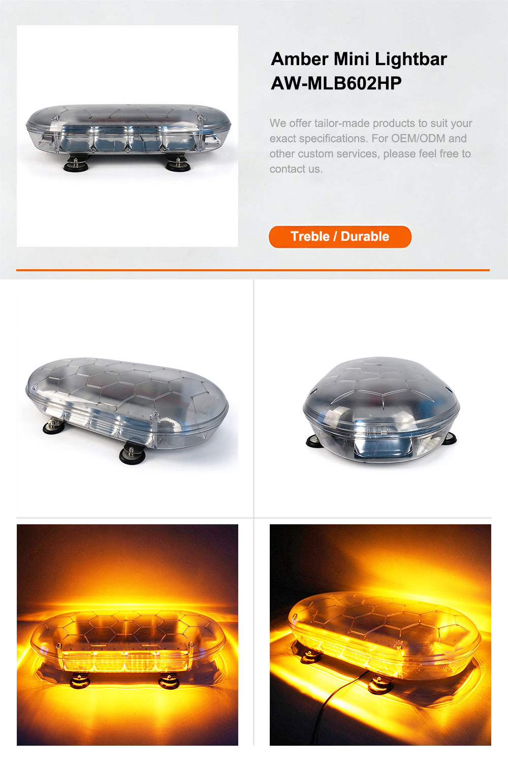 Amber Mini Lightbar Construction Vehicle Warning Light Thick Banner AW-MLB602 Aegiswarn